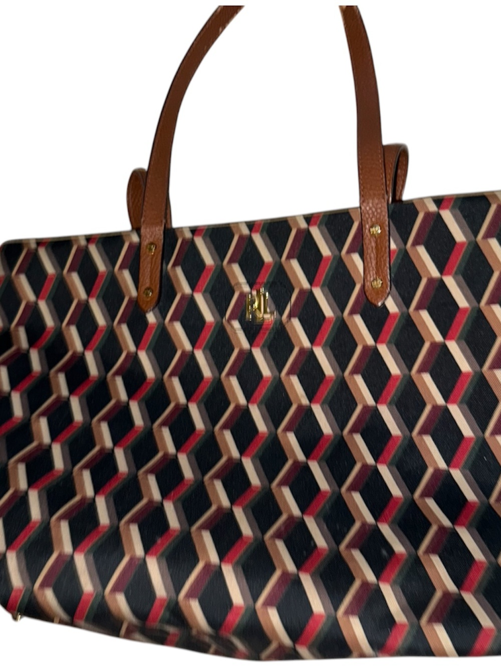 Lauren Ralph Lauren Geometric Pattern Tote Bag in Brown and Tan - Picture 3 of 11